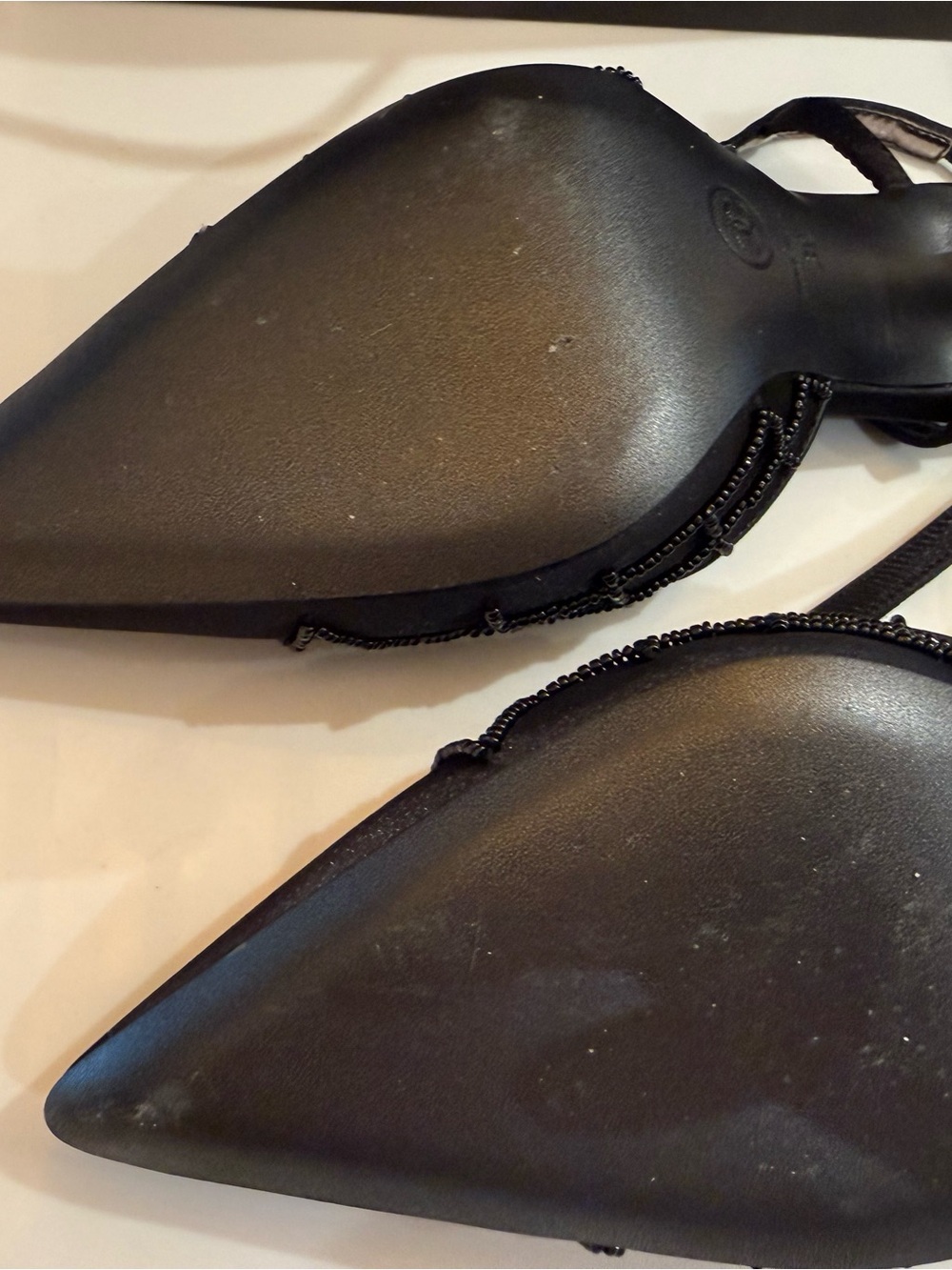 Gently Worn CHANEL Black Beaded Slingback Pointed-Toe Pumps. Vintage! - Picture 10 of 16